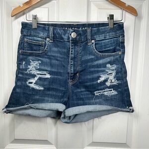 American Eagle Outfitters Blue Distressed Jean Shorts